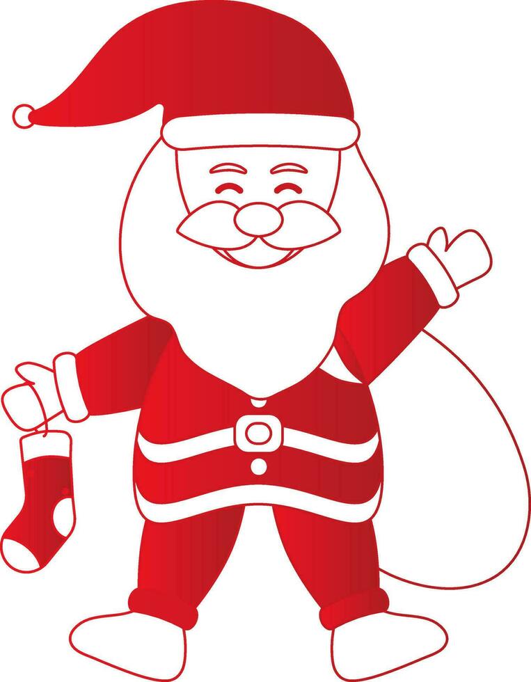 cartone animato Santa Claus Tenere un' calzini con pesante Borsa icona nel rosso e bianca colore. vettore