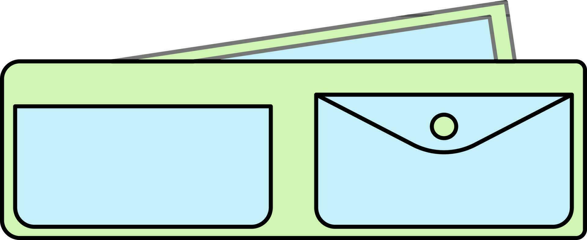 Aperto portafoglio icona nel blu e verde colore. vettore