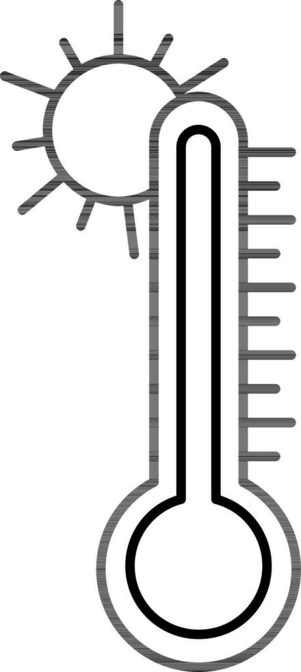 linea arte sole con termometro icona nel piatto stile. vettore