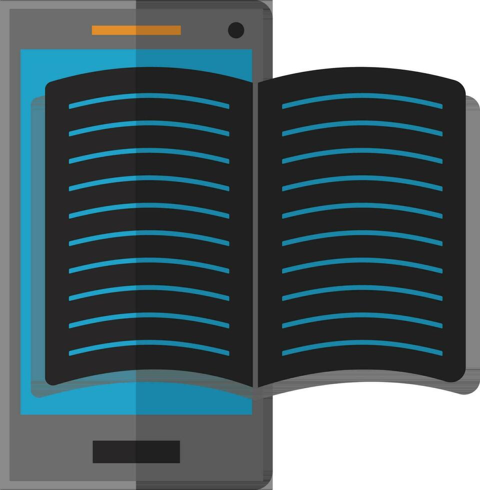 blu Aperto libro su grigio smartphone. vettore