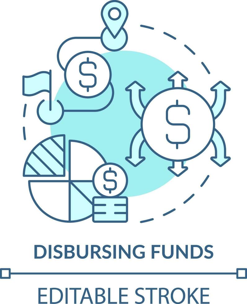 erogazione fondi turchese concetto icona. semplificare pagando. tesoreria gestione servizio astratto idea magro linea illustrazione. isolato schema disegno. modificabile ictus vettore