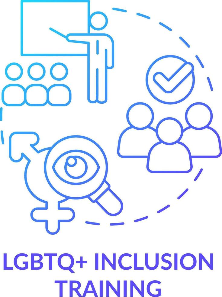 LGBTQ inclusione formazione blu pendenza concetto icona. educare personale. la creazione di confortevole posto di lavoro astratto idea magro linea illustrazione. isolato schema disegno vettore