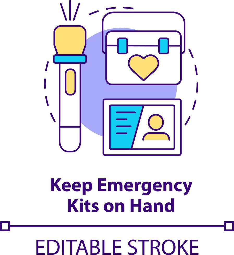 mantenere emergenza kit su mano concetto icona. disastro mancia astratto idea magro linea illustrazione. primo aiuto forniture. isolato schema disegno. modificabile ictus vettore