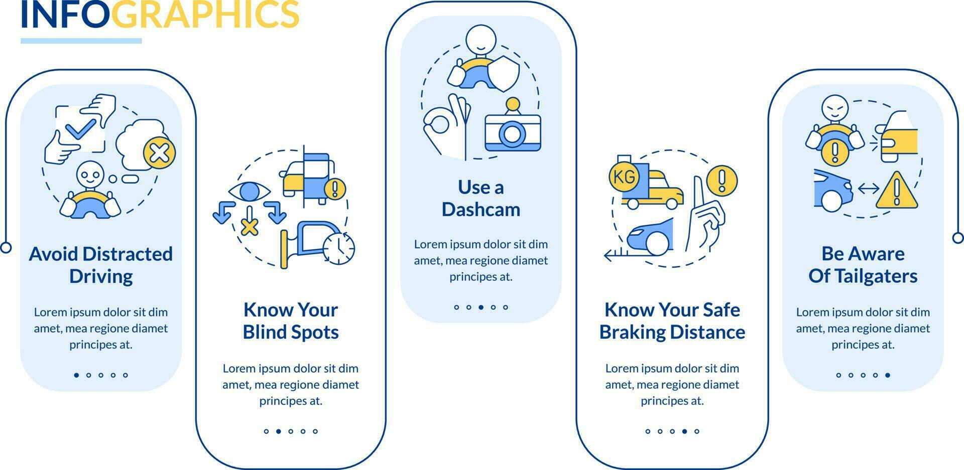 commerciale autisti sicurezza regole blu rettangolo Infografica modello. dati visualizzazione con 5 passi. modificabile sequenza temporale Informazioni grafico. flusso di lavoro disposizione con linea icone vettore