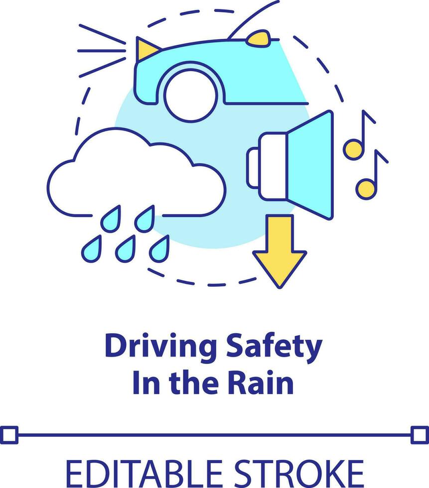 guida sicurezza nel pioggia concetto icona. Radio volume spento. situazionale guida sicurezza astratto idea magro linea illustrazione. isolato schema disegno. modificabile ictus vettore