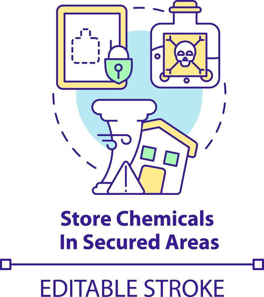 memorizzare sostanze chimiche nel assicurato le zone concetto icona. preparare per tornado a casa astratto idea magro linea illustrazione. isolato schema disegno. modificabile ictus vettore