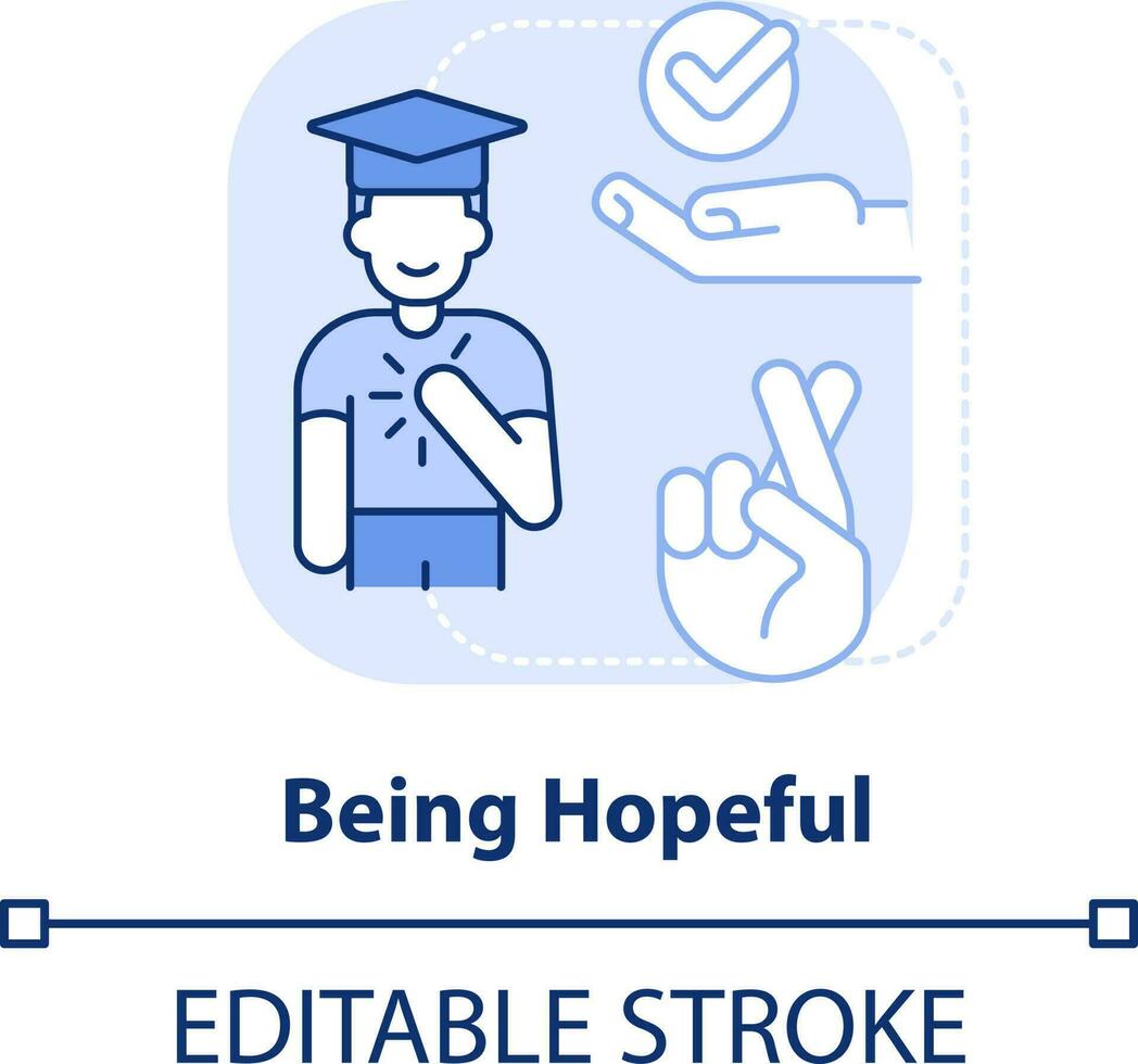 essere pieno di speranza leggero blu concetto icona. resilienza abilità astratto idea magro linea illustrazione. ottimista pensieri. isolato schema disegno. modificabile ictus vettore