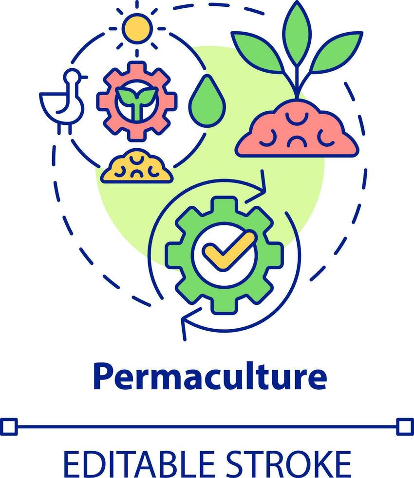 permacultura concetto icona. sostenibile ecosistema per impianti. giardinaggio metodo astratto idea magro linea illustrazione. isolato schema disegno. modificabile ictus vettore