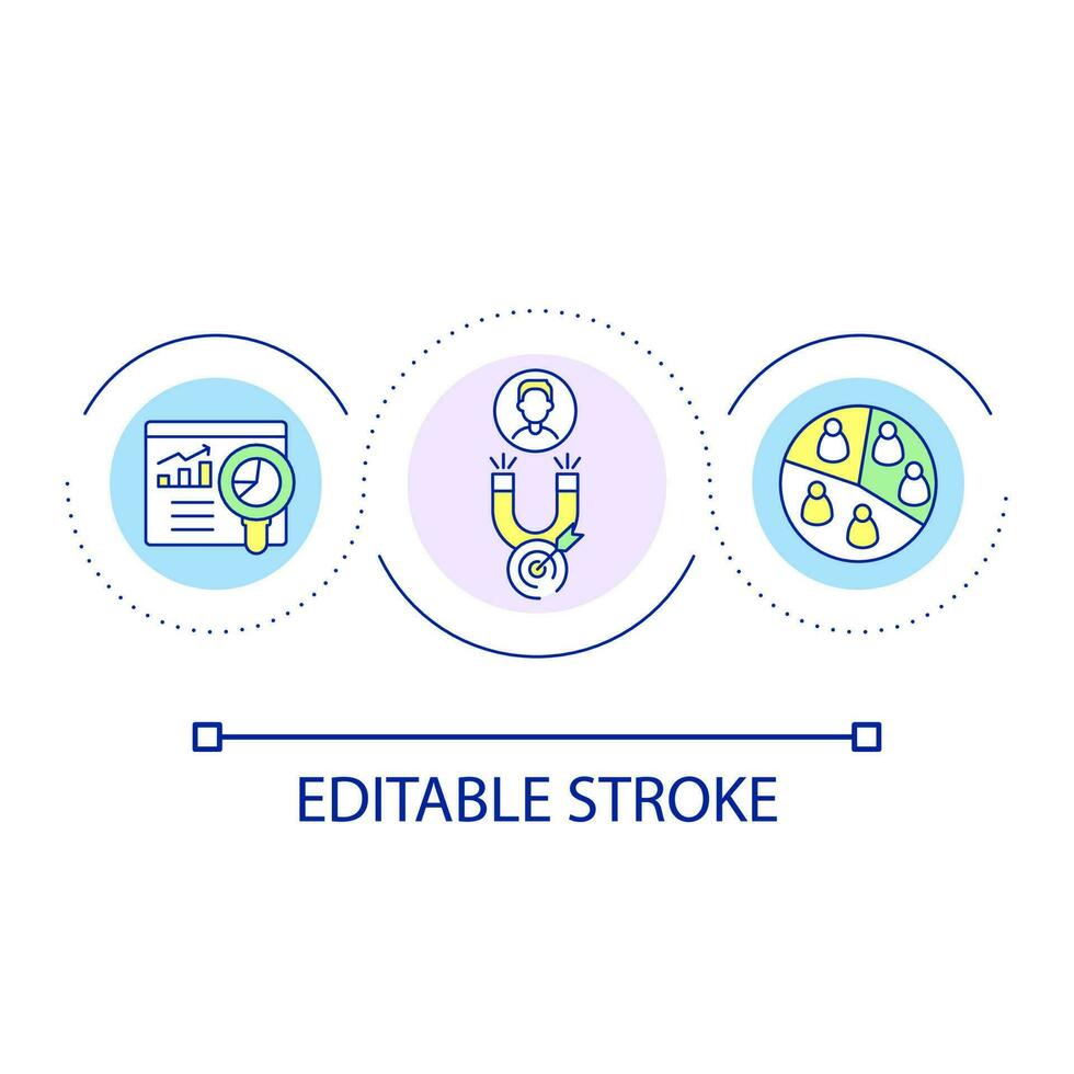 inteligente cliente Fidanzamento ciclo continuo concetto icona. mira strategia. pubblicità campagna astratto idea magro linea illustrazione. isolato schema disegno. modificabile ictus vettore