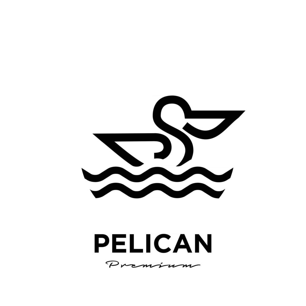 semplice premium nuoto pellicano nero linea vettoriale logo icona illustrazione sfondo isolato