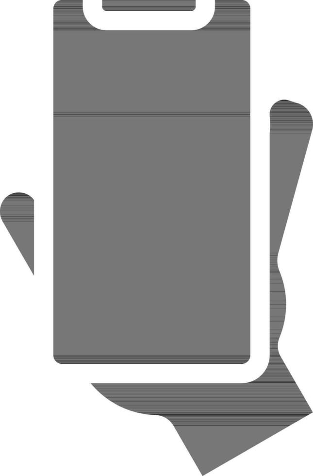 nero e bianca mano Tenere smartphone icona. vettore