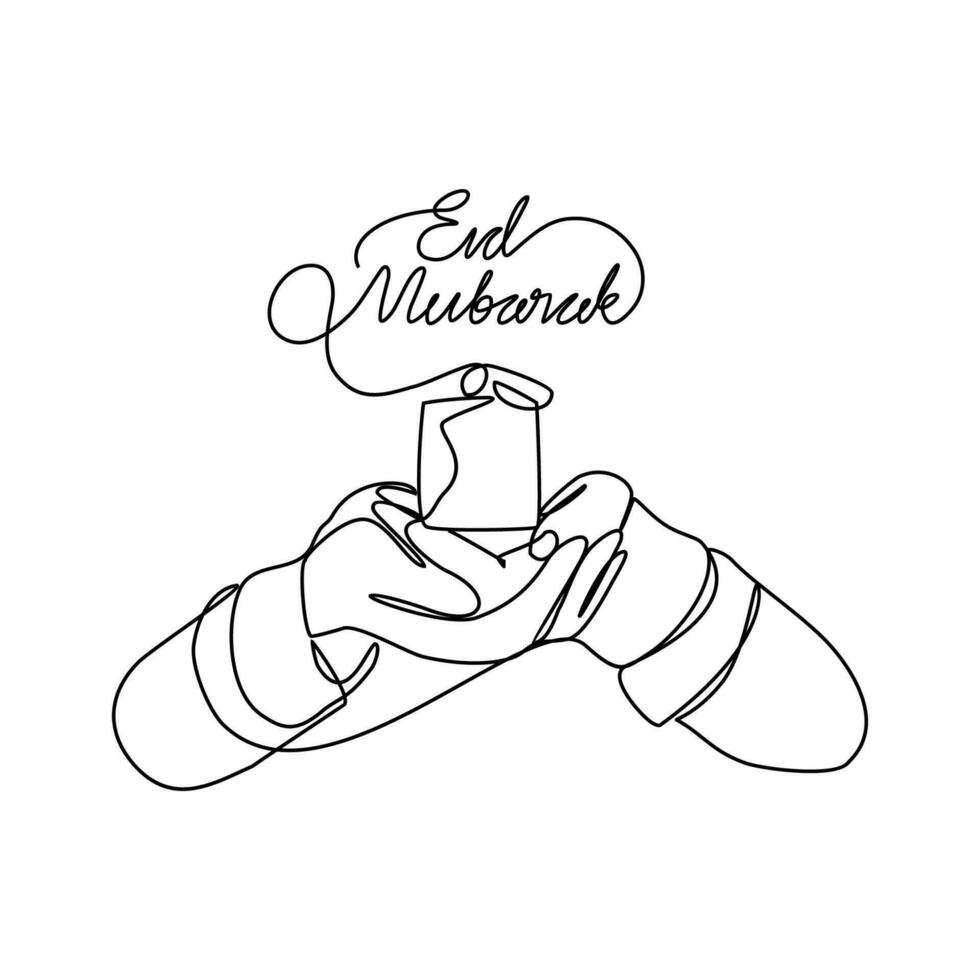 uno continuo linea disegno di un' simbolo per dando un' regalo per eid mubarak. eid mubarak e Ramadan kareem design concetto con semplice lineare stile. eid mubarak vettore design concetto.