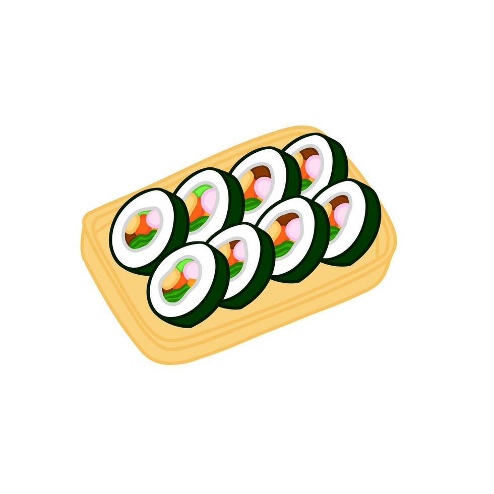 coreano rotoli. asiatico cibo cultura. gustoso asiatico cena. delizioso Sushi. vettore illustrazione nel piatto cartone animato stile