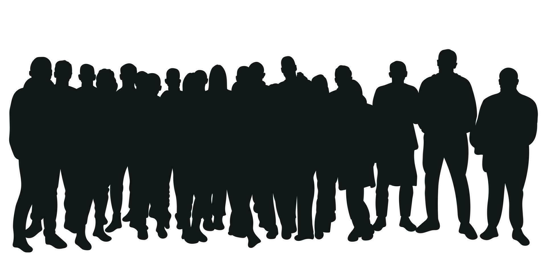 folla silhouette schema, gruppo di le persone. gioventù, studenti, attività commerciale, lavoratori, affollato strada. isolato vettore