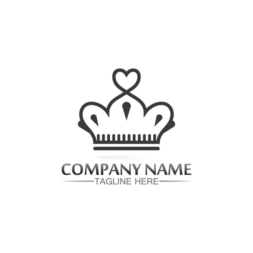 logo corona logo re logo regina, principessa, modello vettoriale icona illustrazione design imperiale, reale e logo di successo business