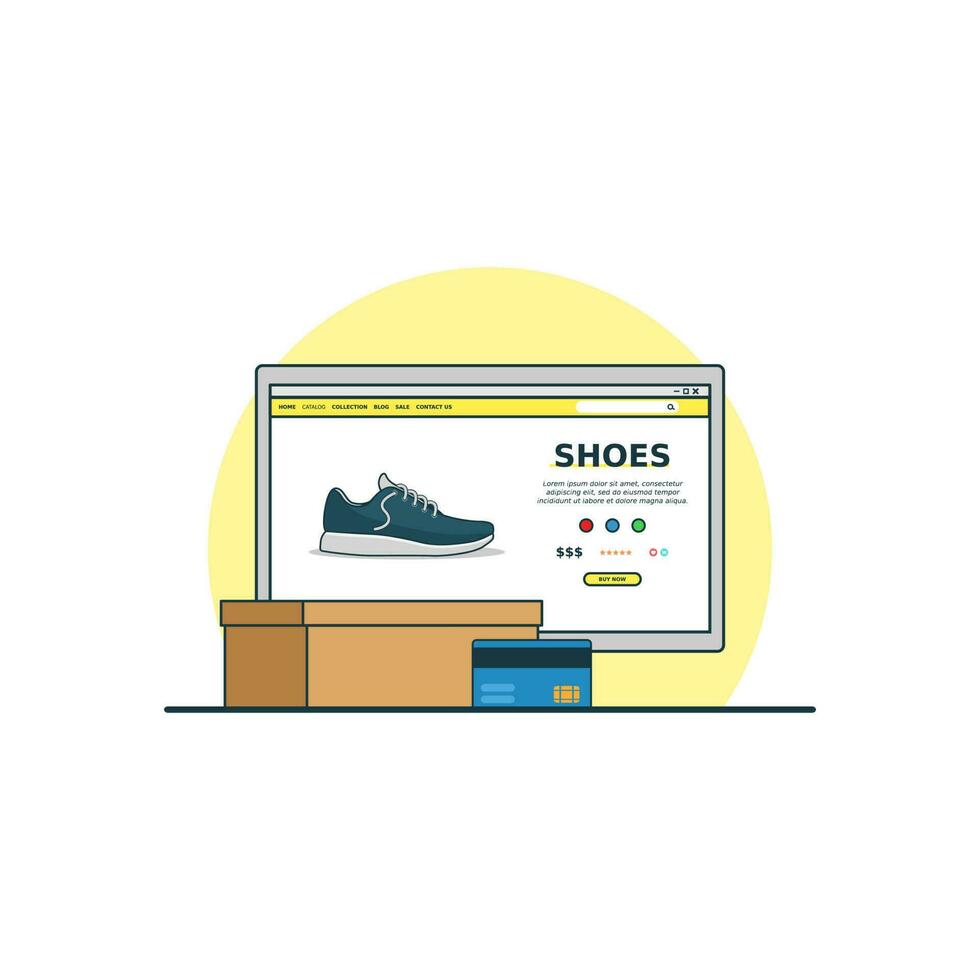 sport scarpe in linea acquisto concetto vettore illustrazione. digitale tecnologia per shoping