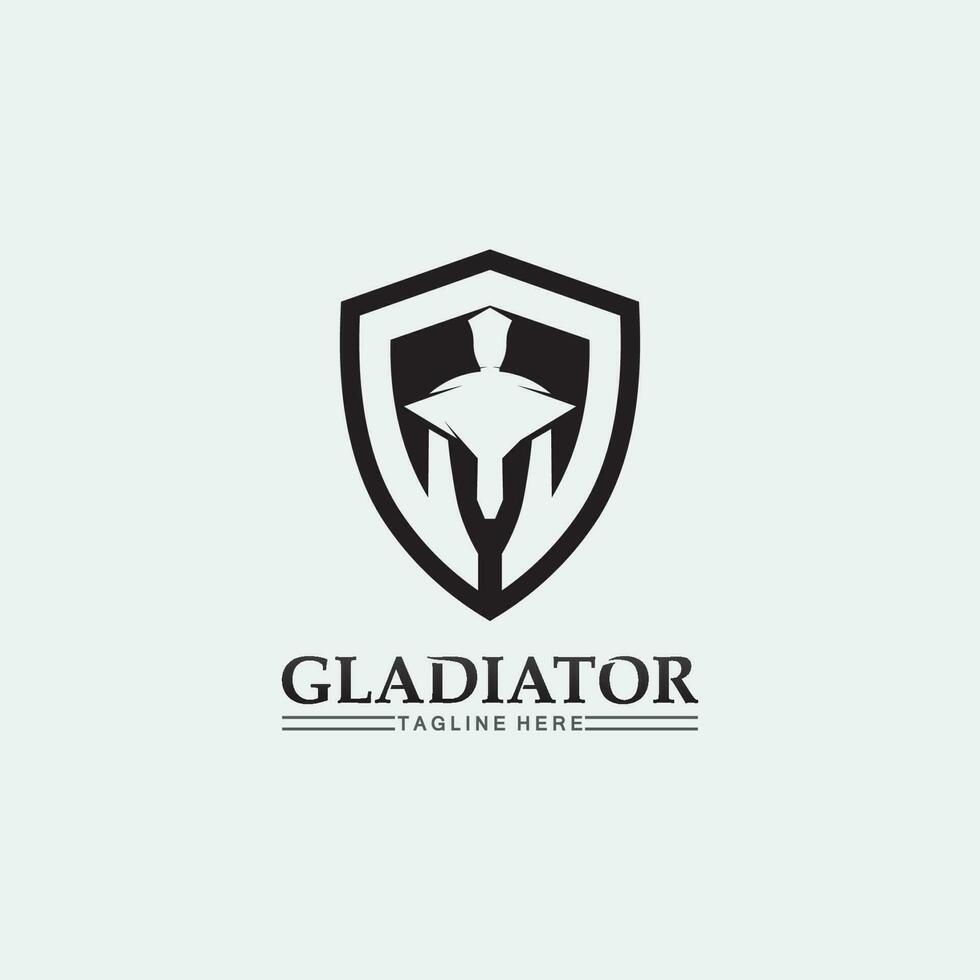 logo elmo spartano e gladiatore, potere, vintage, spada, sicurezza, logo leggendario e vettore del classico soldato