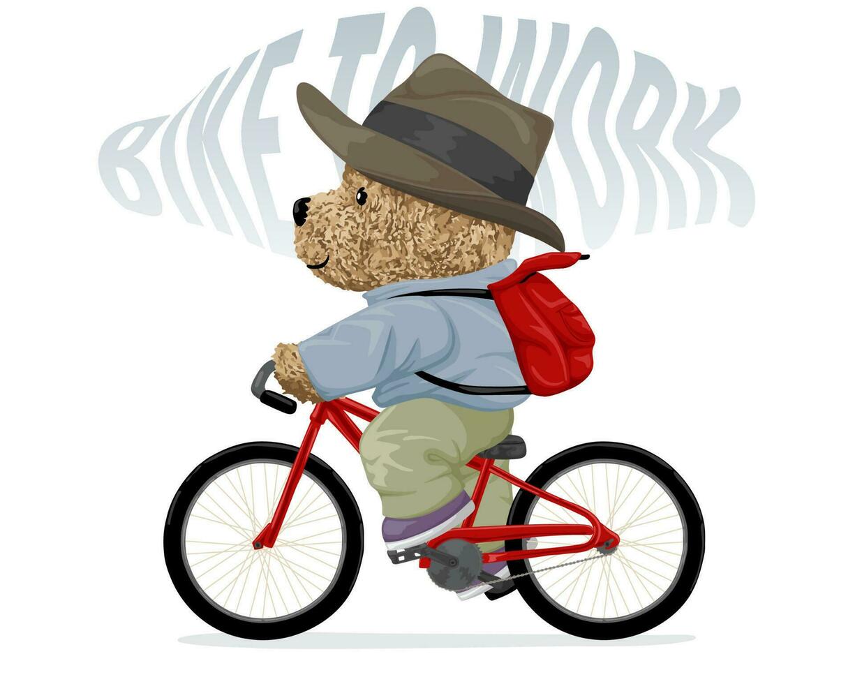 vettore illustrazione di orsacchiotto orso Ciclismo indossare cowboy cappello trasporto zaino