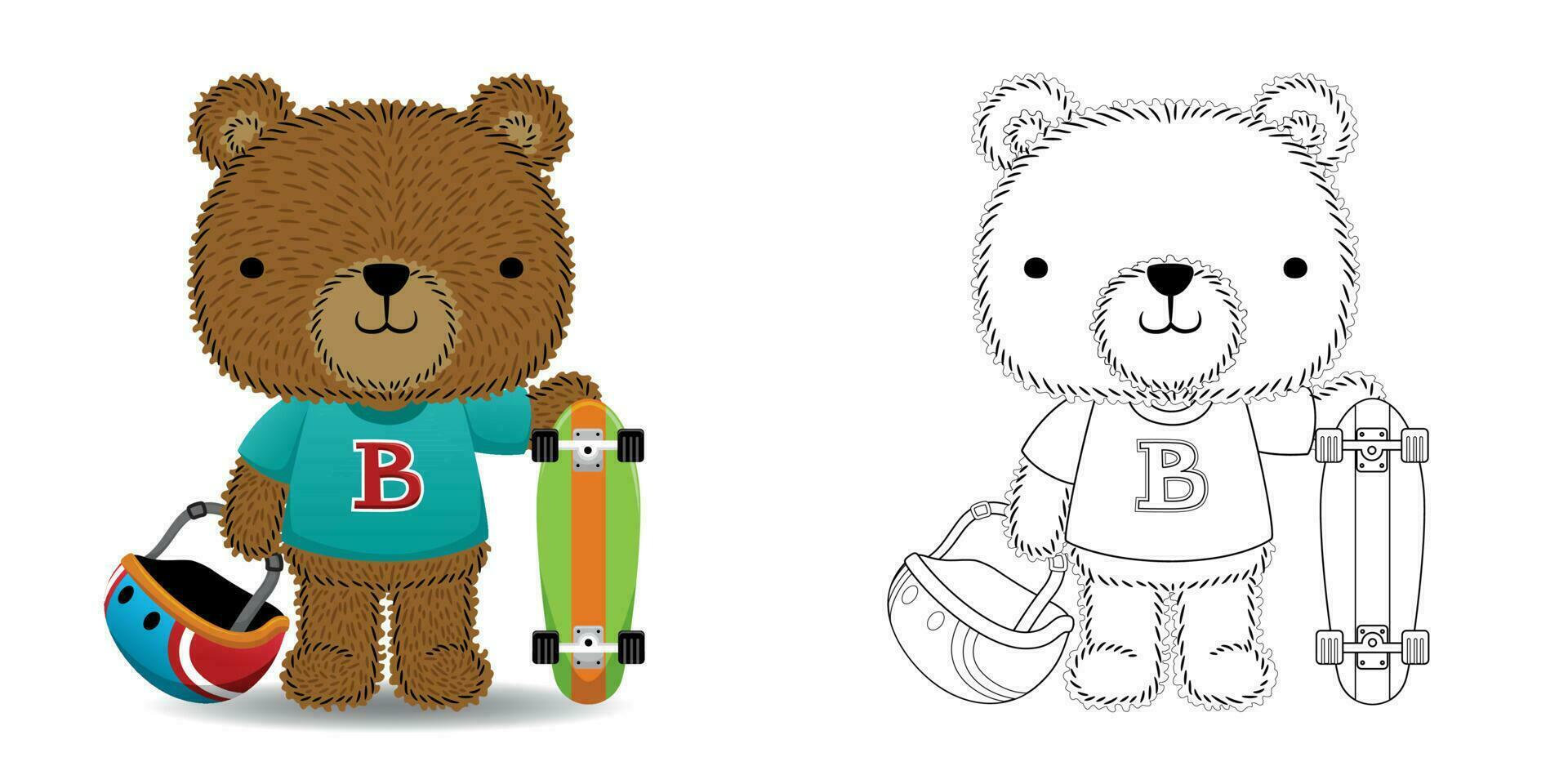 carino orso cartone animato con skateboard e casco vettore