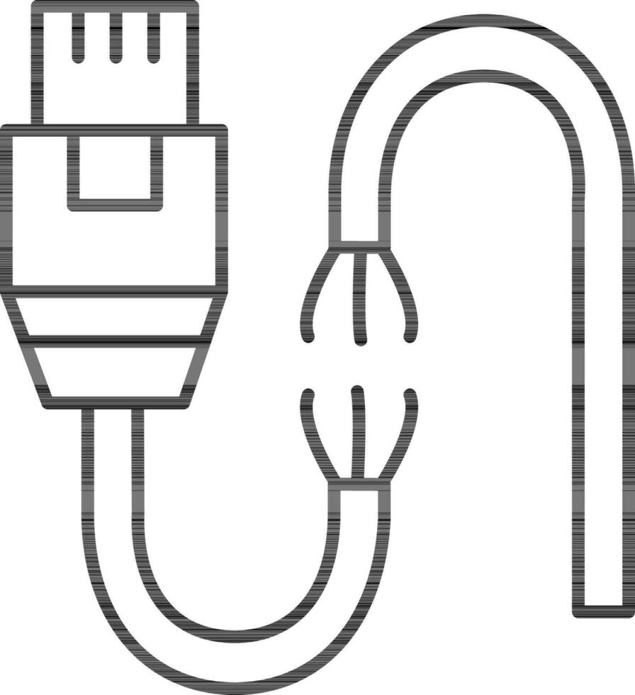 linea arte rotto USB cavo icona nel piatto stile. vettore