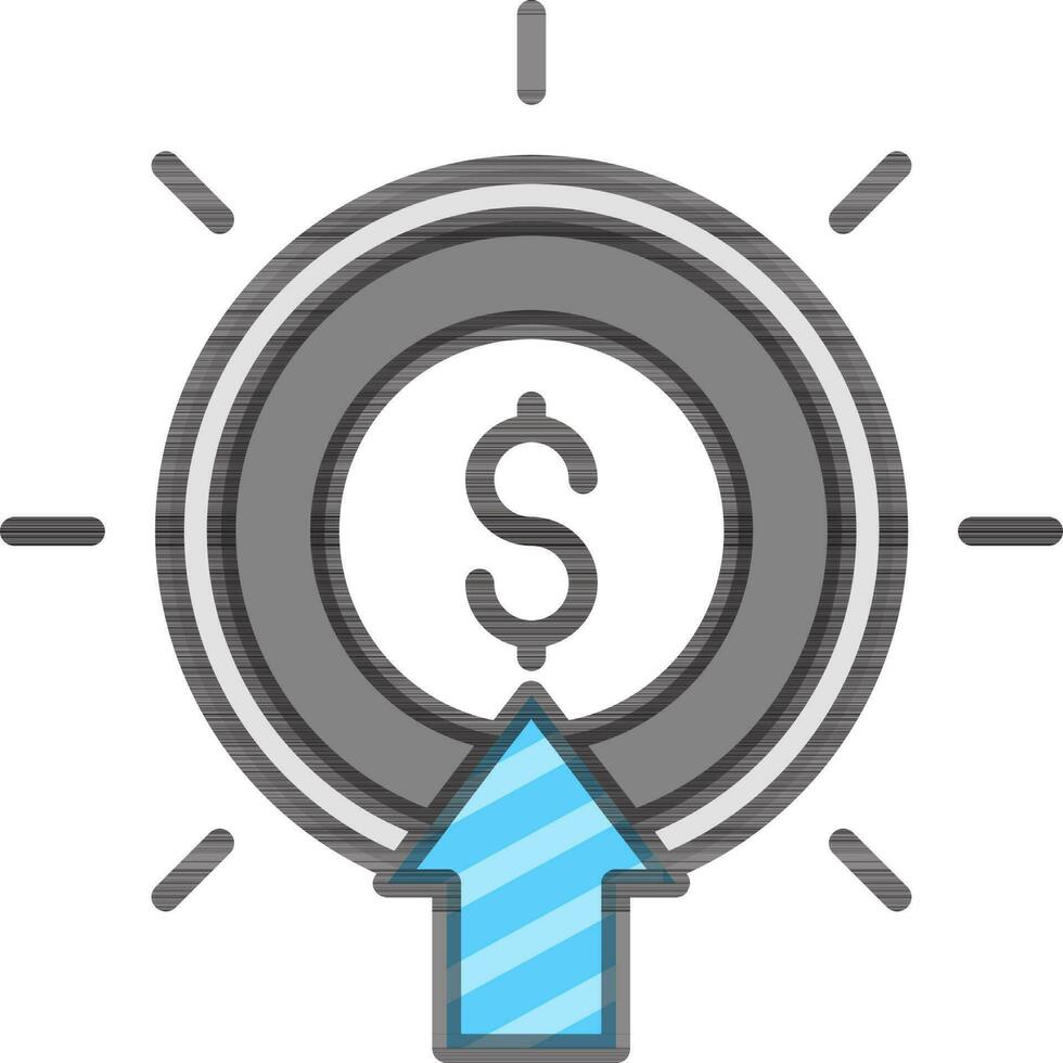 grigio e blu freccia con i soldi moneta icona su bianca sfondo. vettore