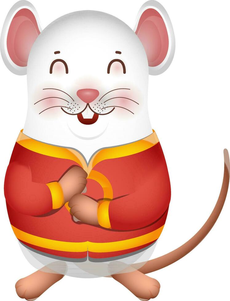 carino Cinese ratto cartone animato personaggio in piedi con mano Chiuso. vettore