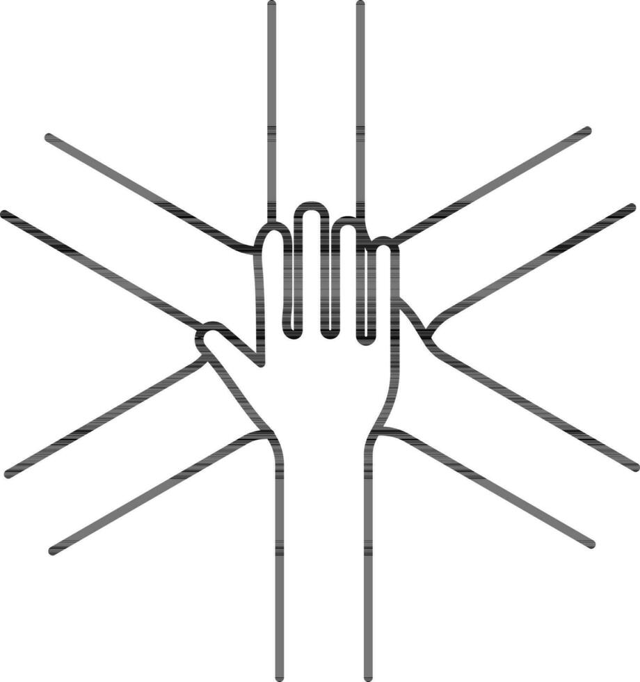 linea arte lavoro di squadra o unità persone mano icona nel piatto stile. vettore