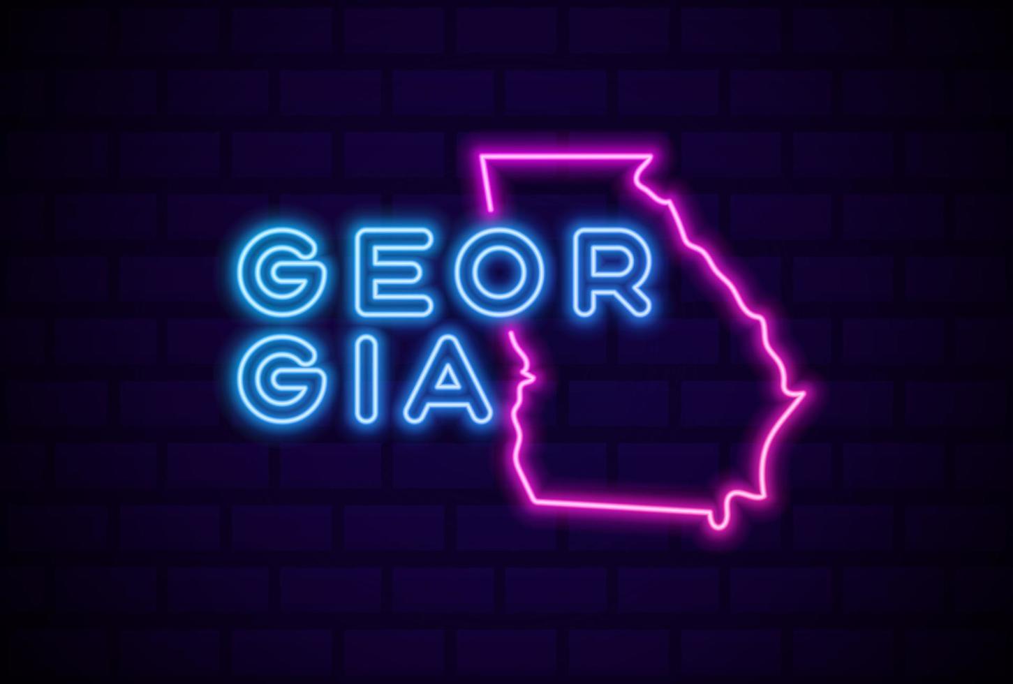 georgia stato usa lampada al neon incandescente segno realistico illustrazione vettoriale muro di mattoni blu bagliore