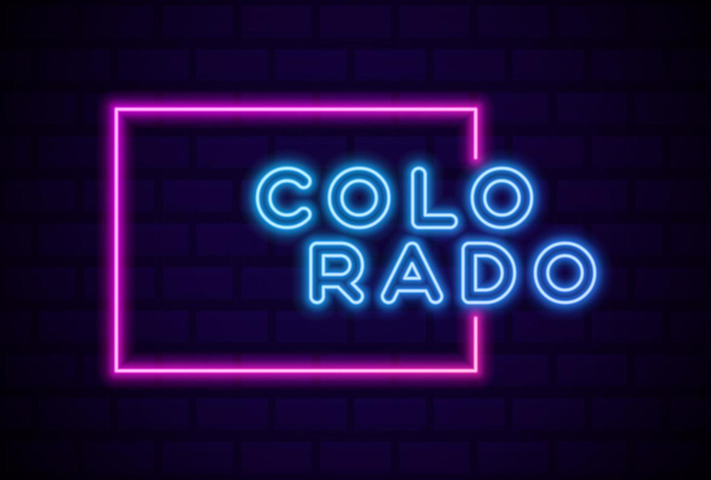 colorado, stato usa, incandescente, lampada al neon, segno, realistico, vettore, illustrazione, blu, muro di mattoni, bagliore vettore