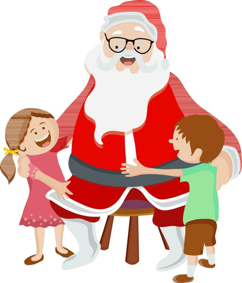 contento Santa Claus con carino bambini per Natale. vettore