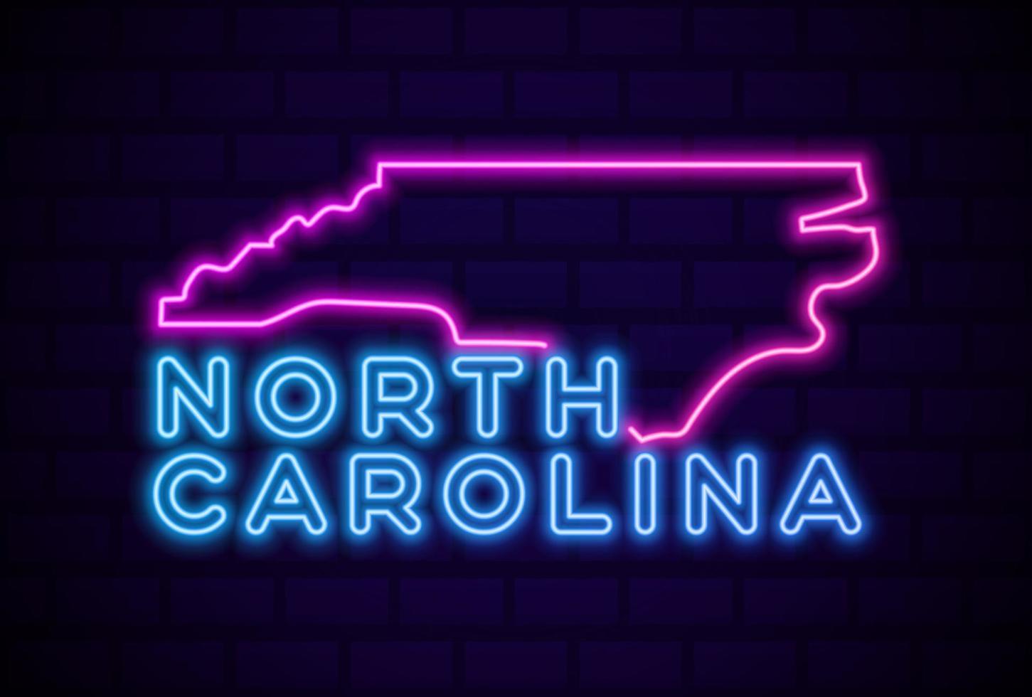 North Carolina US State incandescente lampada al neon segno realistico illustrazione vettoriale muro di mattoni blu bagliore