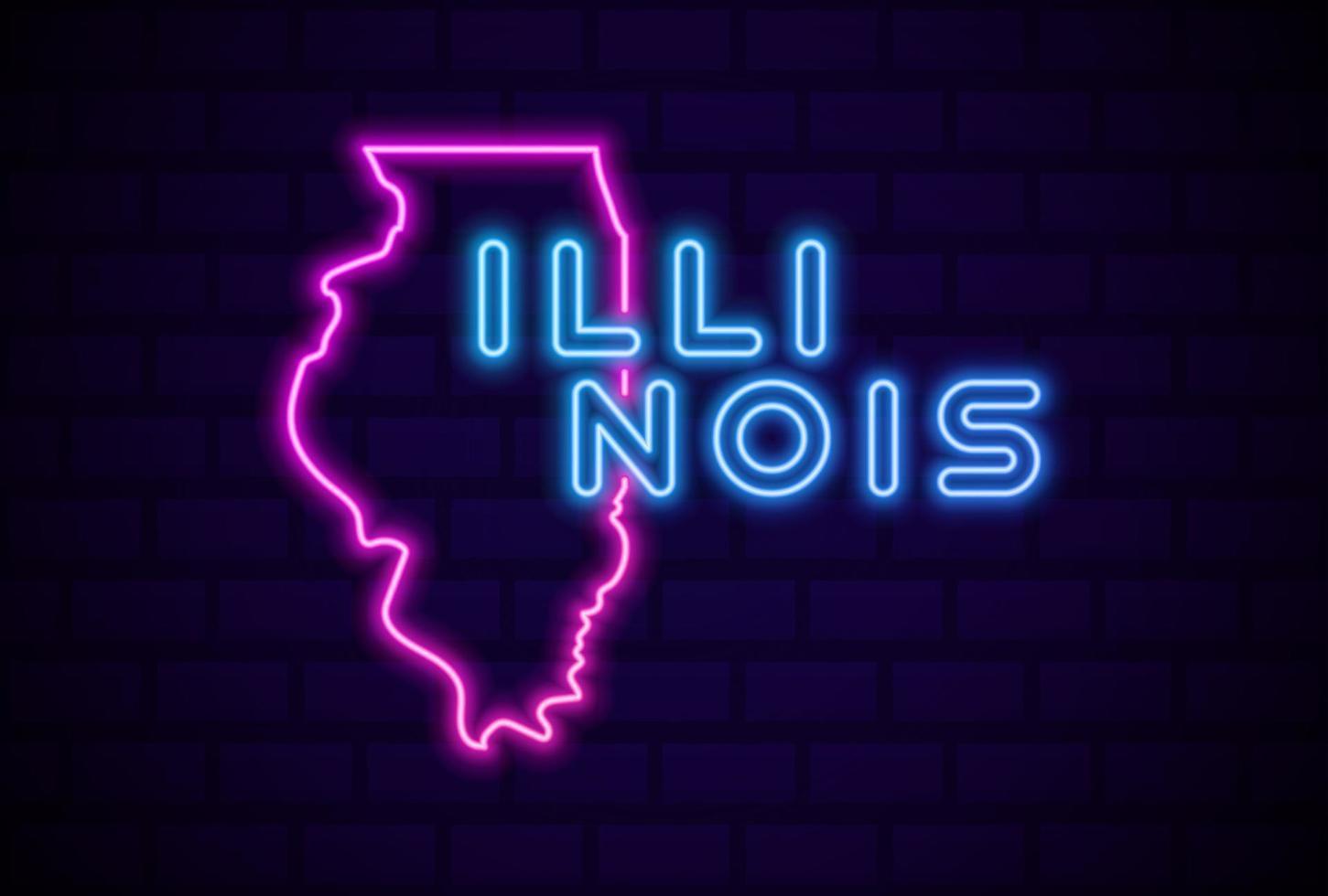 illinois stato americano lampada al neon incandescente segno illustrazione vettoriale realistico bagliore blu muro di mattoni