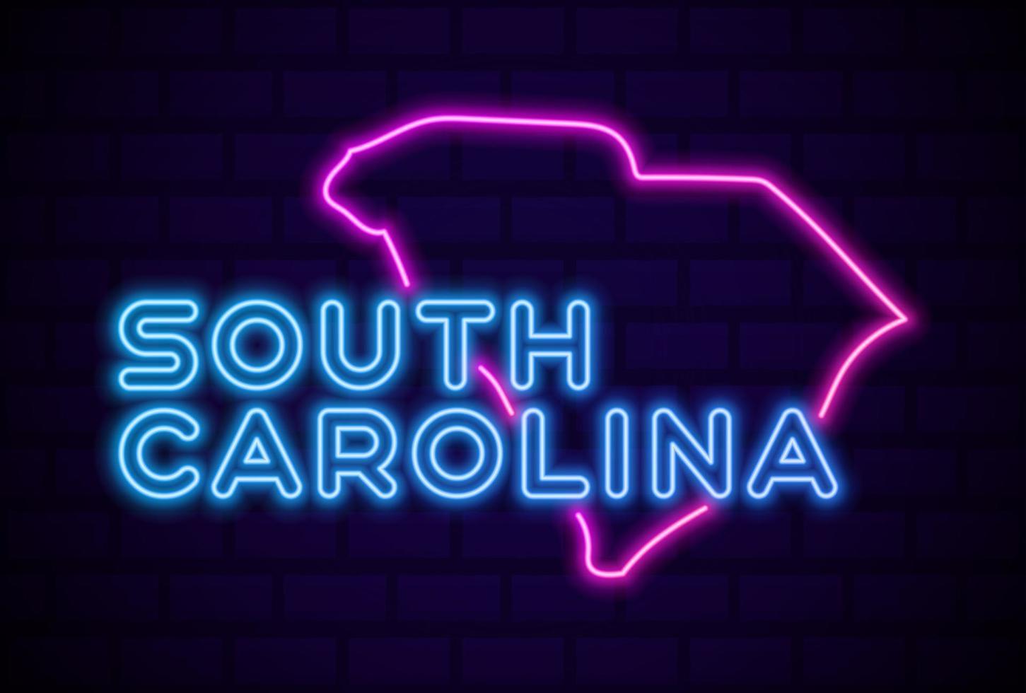 Carolina del Sud Stato degli Stati Uniti Lampada al neon incandescente segno realistico illustrazione vettoriale muro di mattoni blu bagliore
