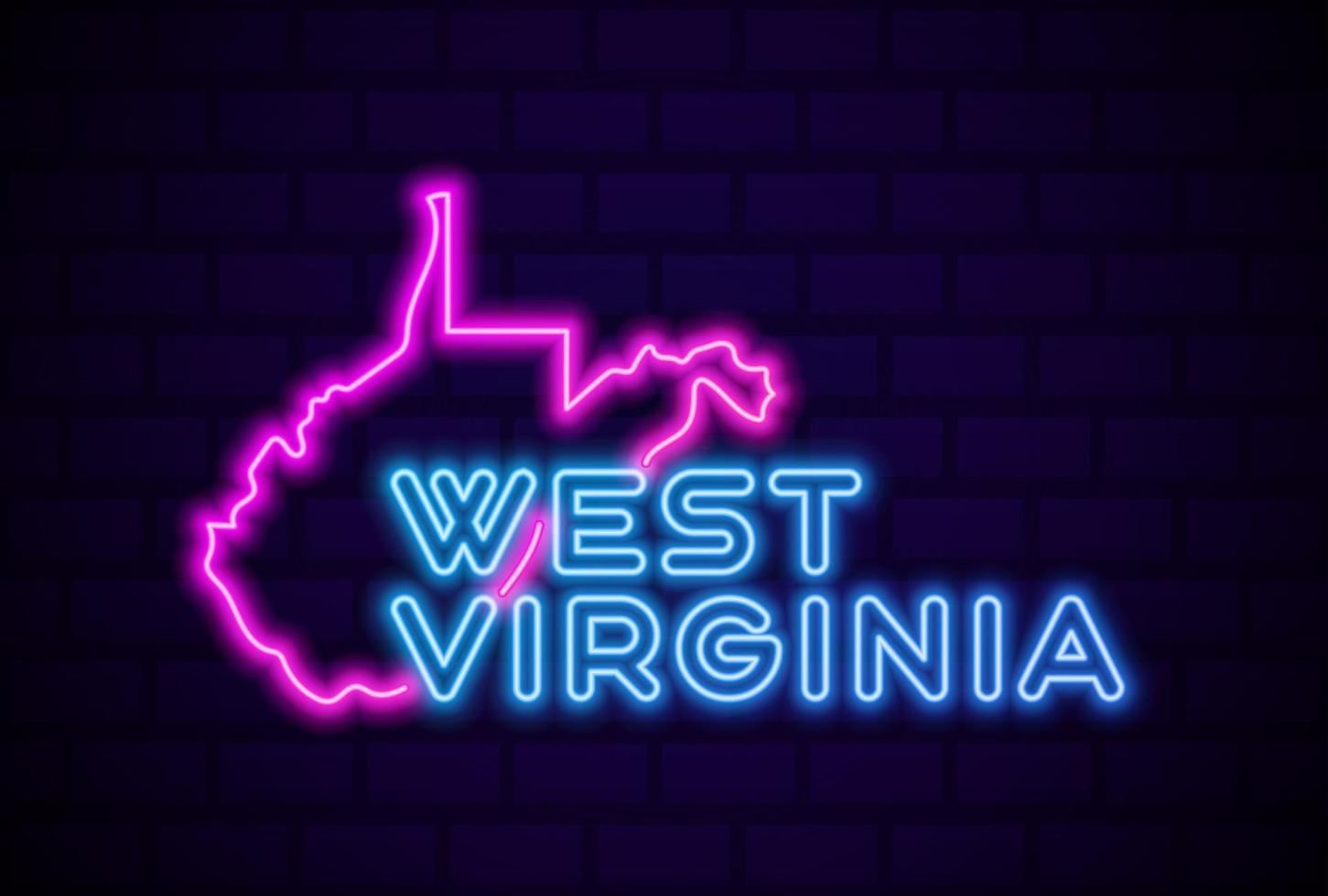 west virginia stato usa lampada al neon incandescente segno realistico illustrazione vettoriale muro di mattoni blu bagliore