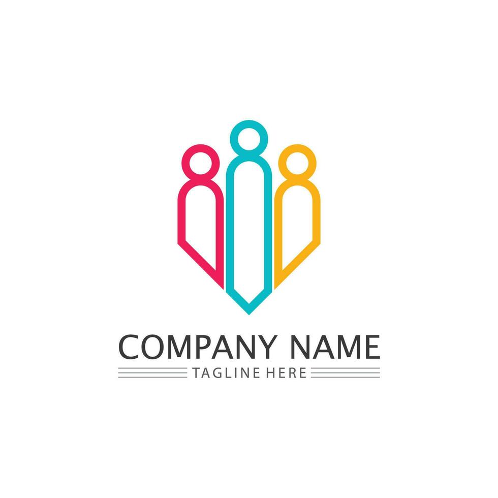 logo delle persone, squadra, persone di successo lavorano, gruppo e comunità, società del gruppo e logo aziendale vettore e cura del design, logo di successo dell'icona della famiglia