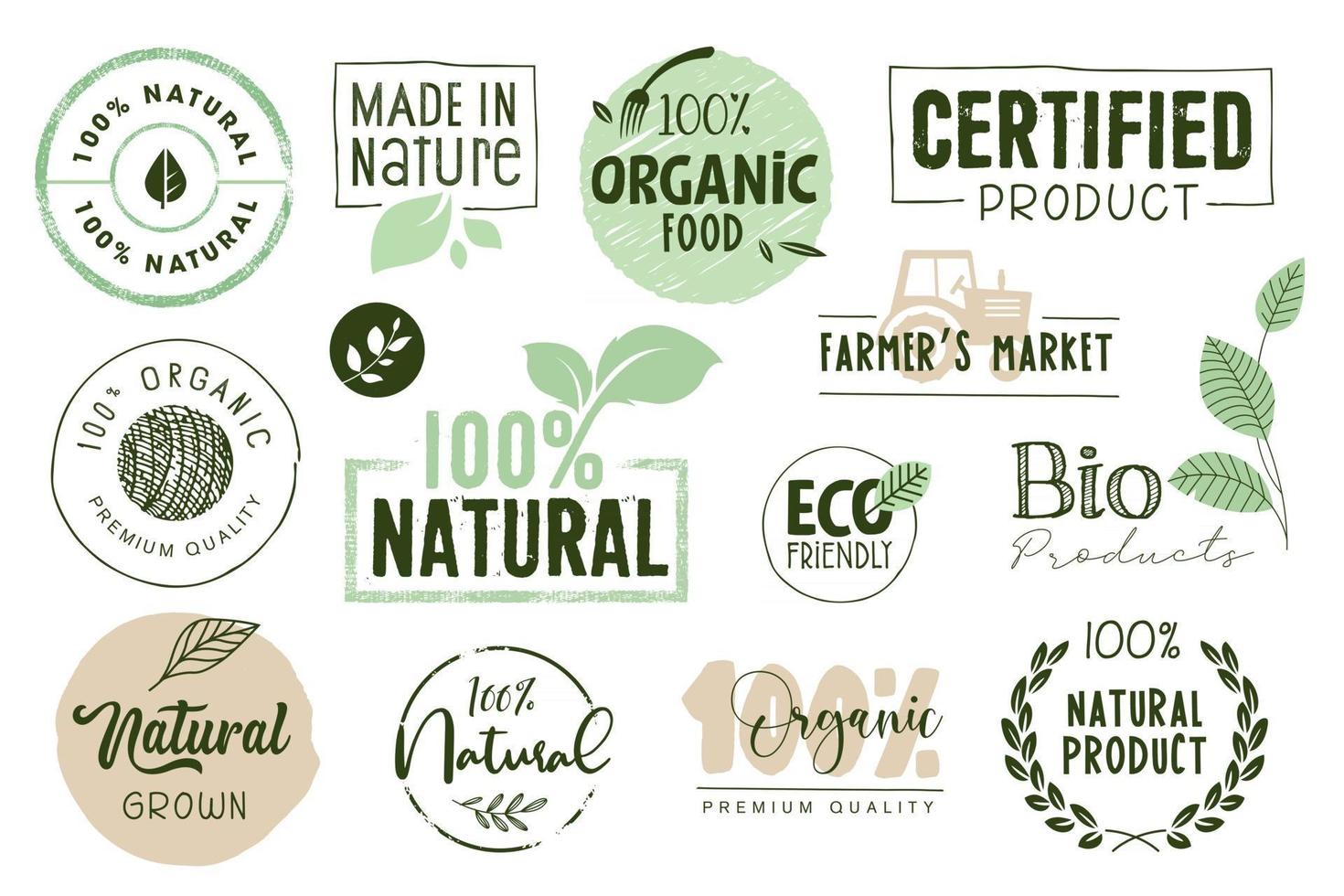 collezione di adesivi ed etichette di alimenti biologici vettore