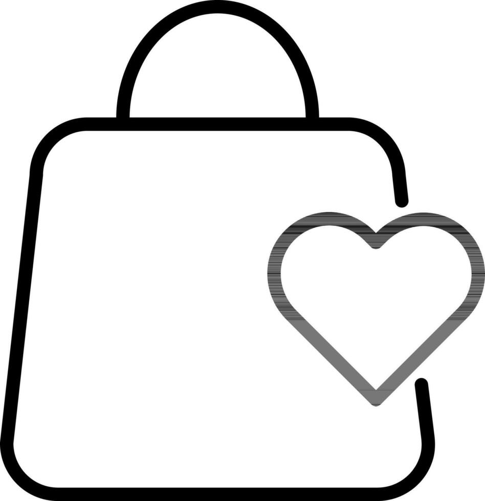 piatto stile cuore simbolo su trasportare Borsa icona nel linea arte. vettore