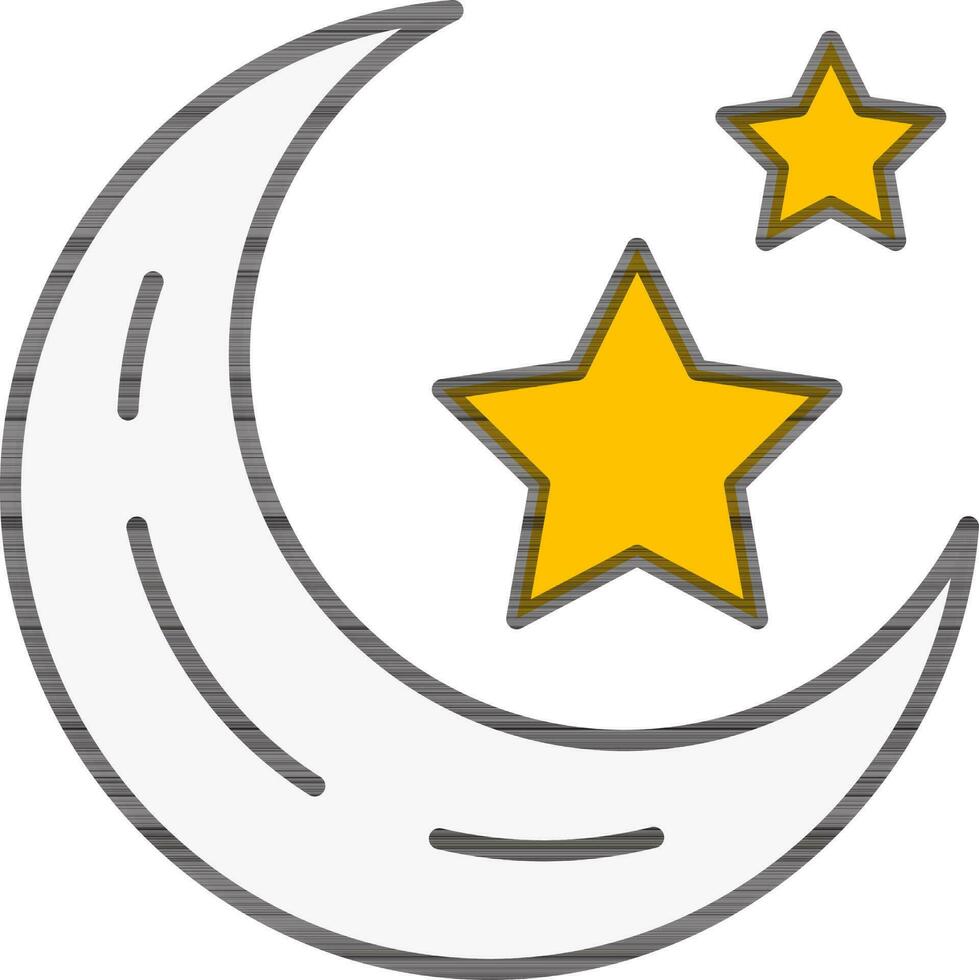 mezzaluna Luna con stelle icona nel giallo e bianca colore. vettore