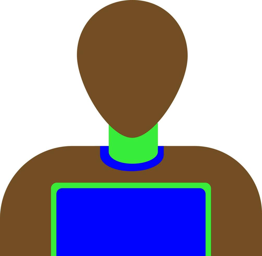 personaggio di un' Marrone senza volto utente con blu il computer portatile. vettore
