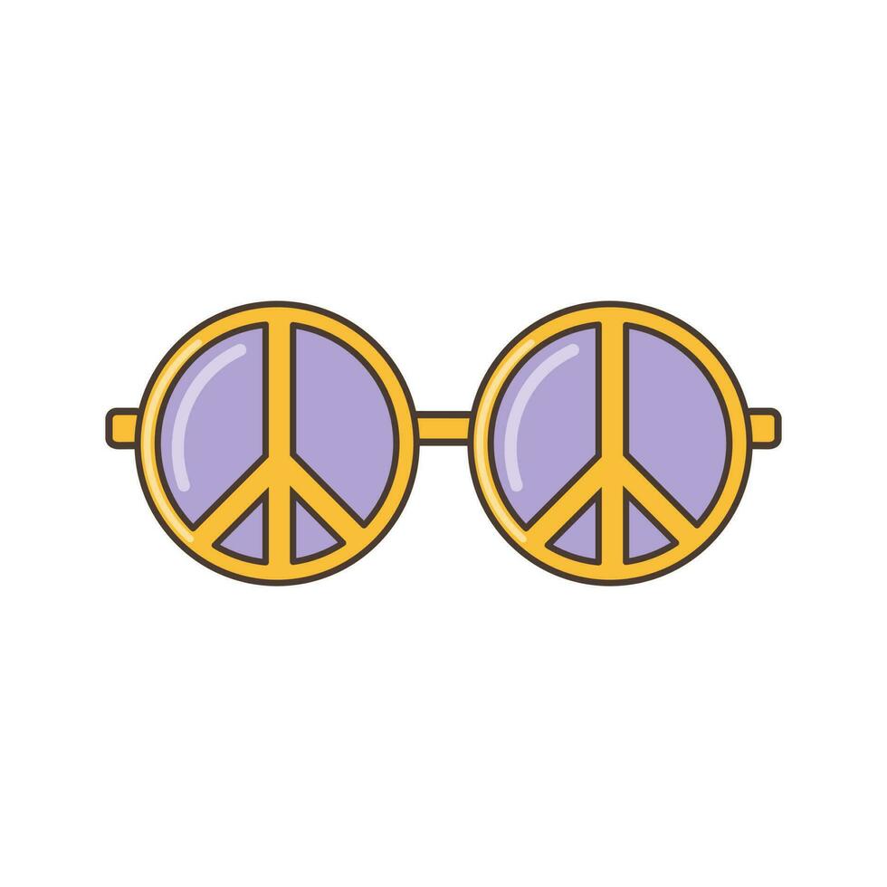 occhiali da sole icona con pacifista cartello. illustrazione nel cartone animato stile. 70s retrò clipart vettore design.