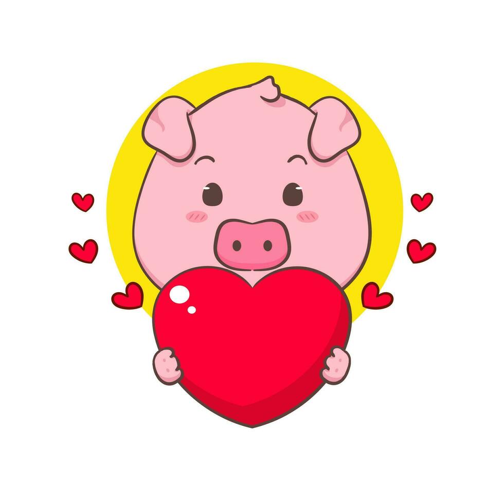 carino maiale cartone animato personaggio Tenere amore cuore. adorabile animale concetto design. isolato bianca sfondo. vettore arte illustrazione.