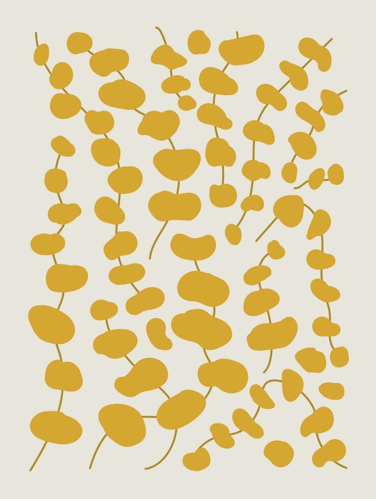 astratto botanico arte sfondo vettore. naturale mano disegnato modello design con giallo foglie, rami. semplice contemporaneo stile illustrato design per tessuto, Stampa, coperchio, striscione, sfondo. vettore