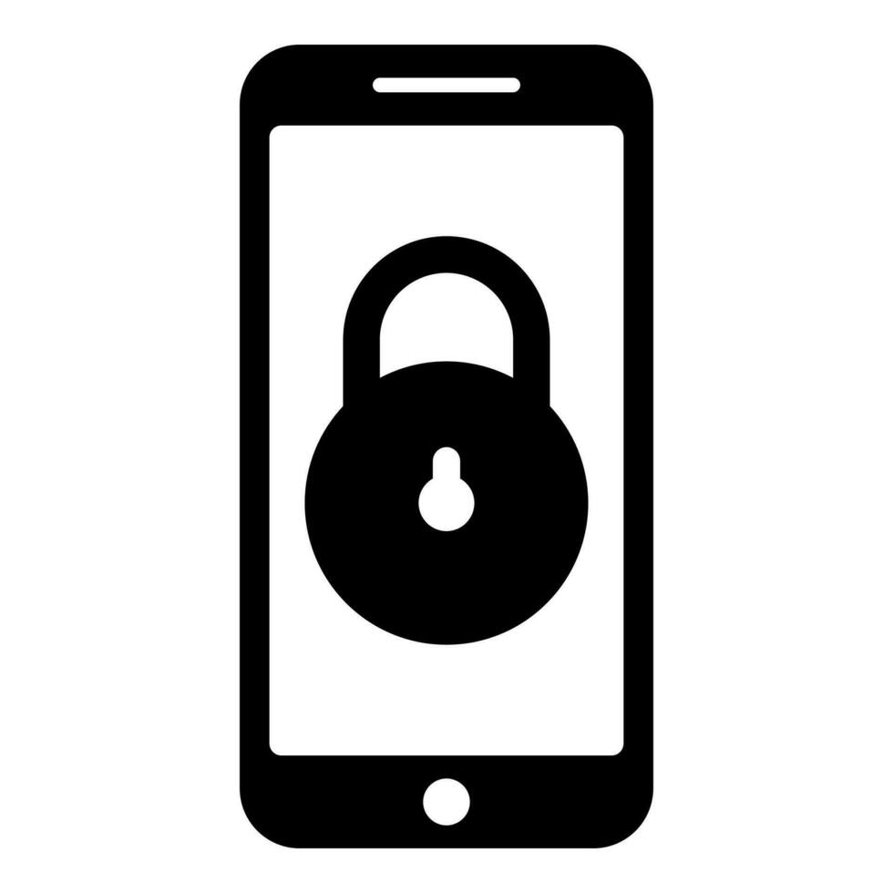smartphone serratura personale dati sicurezza informatica accesso concetto Telefono bloccato cellulare lucchetto uso icona nero colore vettore illustrazione Immagine piatto stile