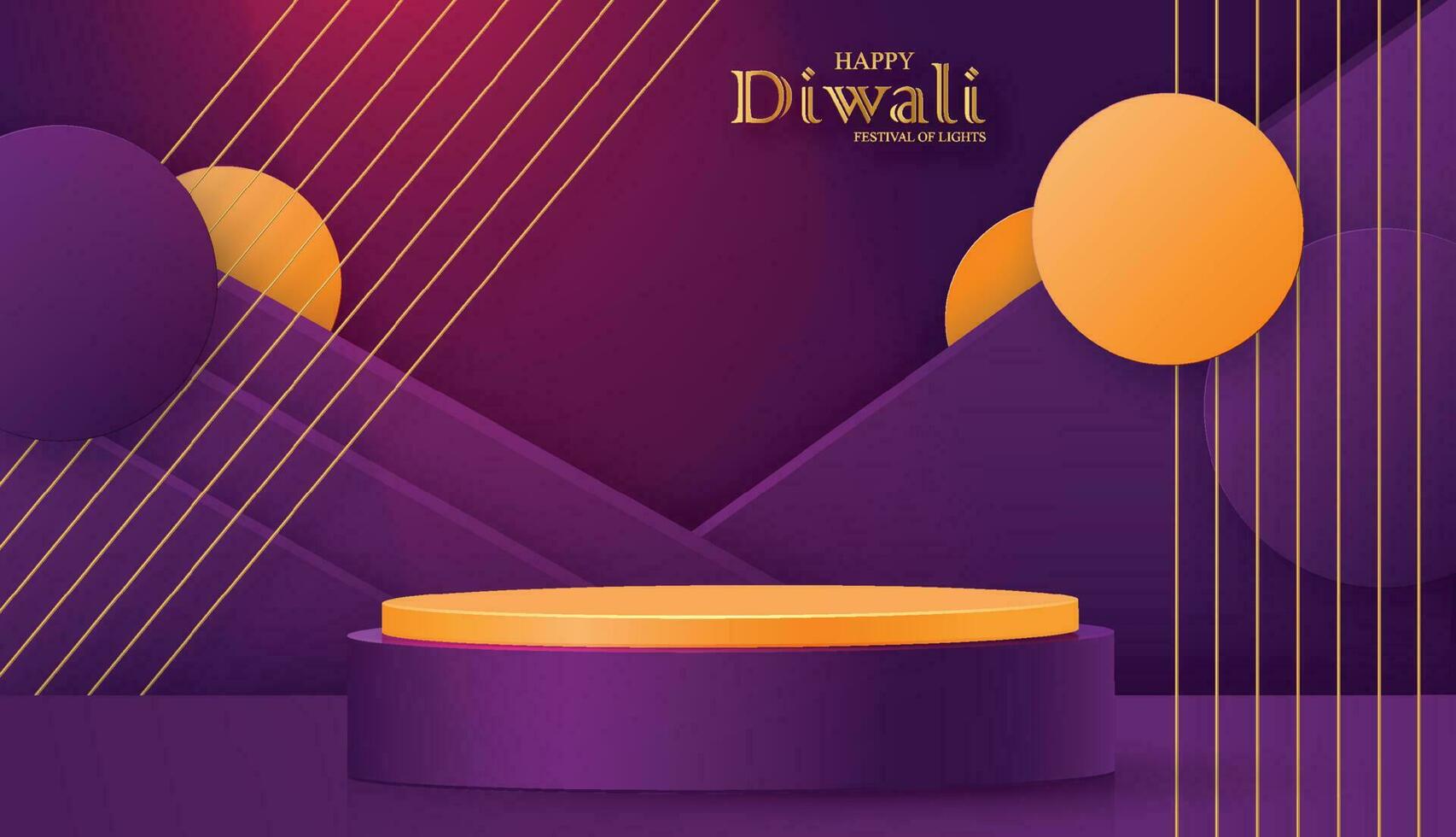 Diwali o Deepavali 3d podio il giro palcoscenico stile per il indiano Festival di luci vettore