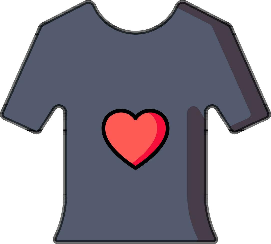 rosso cuore su grigio t- camicia icona. vettore