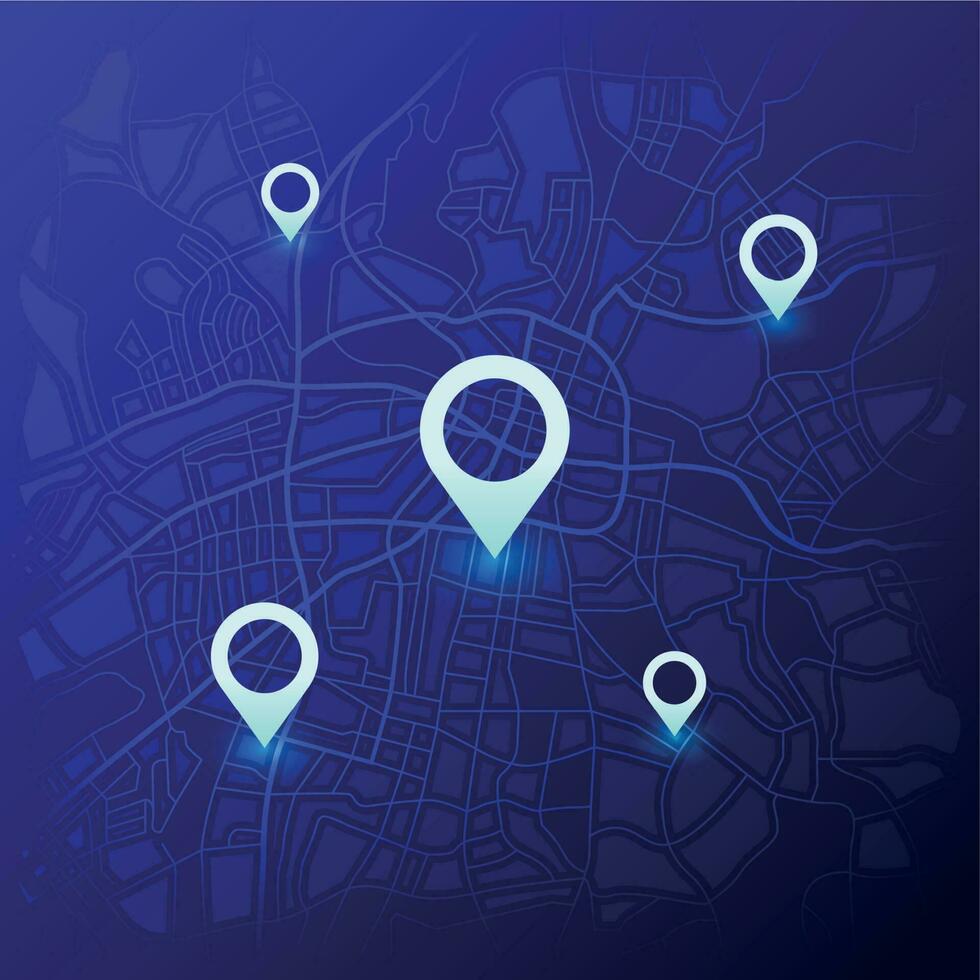 città navigazione carta geografica. futuristico GPS Posizione navigatore, viaggio mappe con perni e navigare strada strada locator vettore concetto