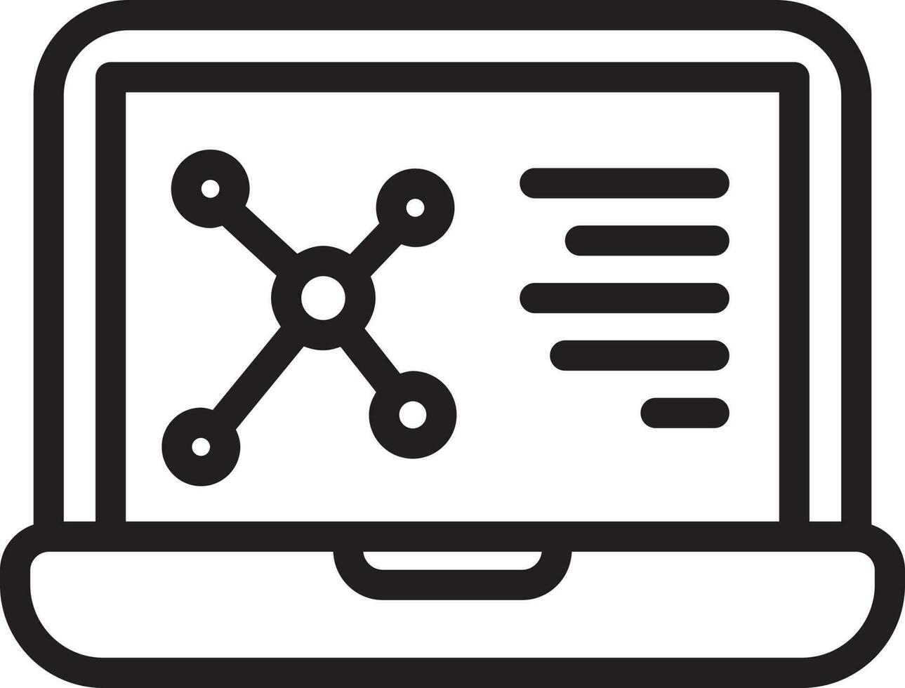 nero linea arte illustrazione di molecola nel il computer portatile schermo icona. vettore