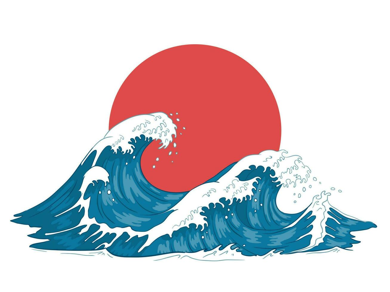 giapponese onda. giapponese grande onde, furioso oceano e Vintage ▾ mare acqua vettore illustrazione