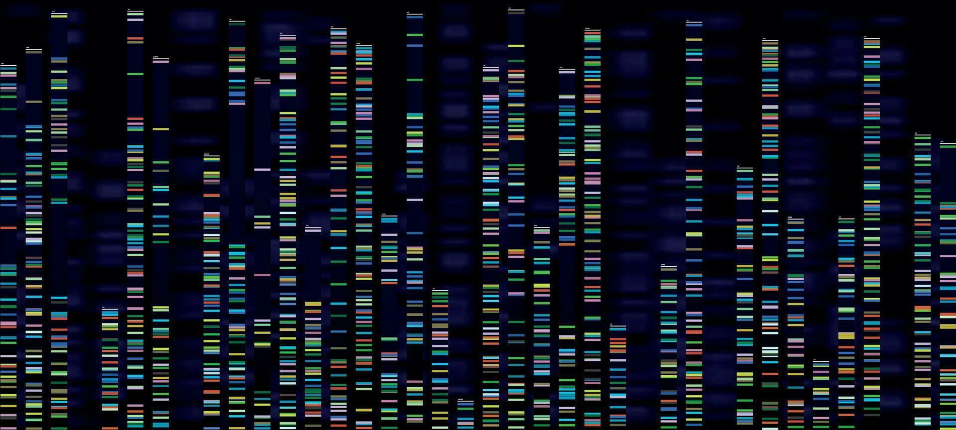 genomico analisi visualizzazione. dna genomi sequenziamento, desossiribonucleico acido genetico carta geografica e genoma sequenza analizzare vettore concetto