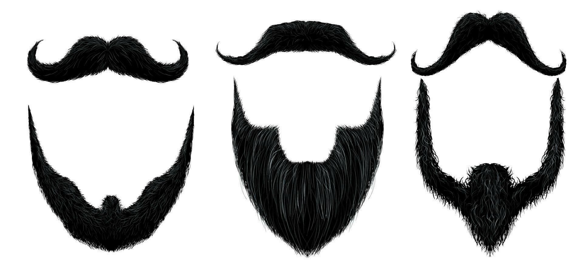 baffi e barba. uomo barbe stile, Riccio baffi maschera e Vintage ▾ falso baffi isolato vettore impostato